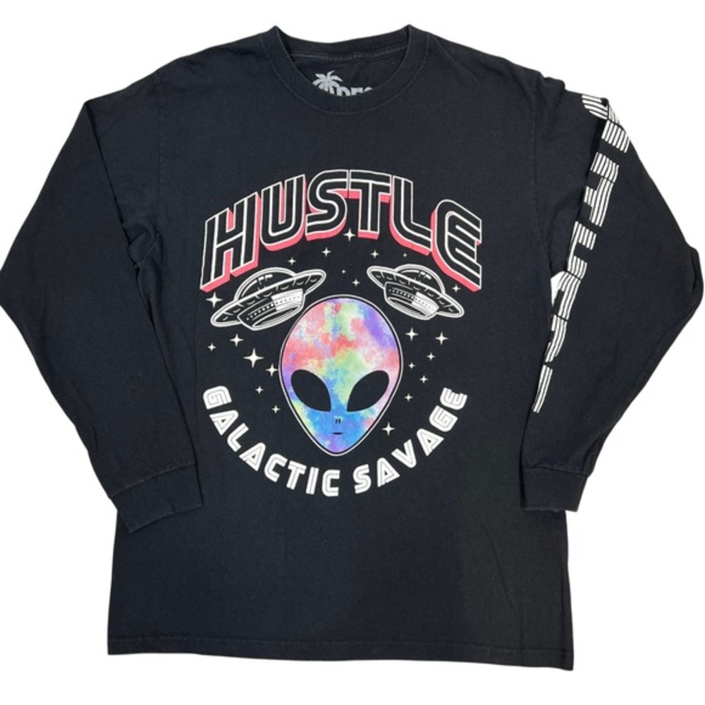 Galactic Savage Alien L/S Graphic‎ T-Shirt Small* Black Tie-Dye Space Skater Tee